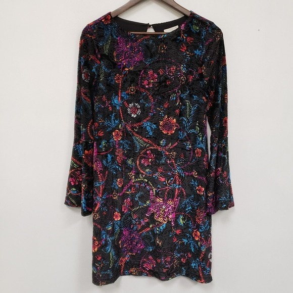 Eci Whimsical Velvet Burnout Dress Size S Artsy Flare Sleeve Dark Romantic - Picture 2 of 11